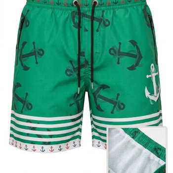 Erkek Deniz Şortu Fermuarlı Cepli File Astarlı Hızlı Kuruyan Premium - Su Yeşili