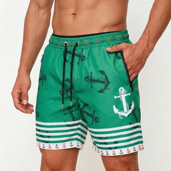 Erkek Deniz Şortu Fermuarlı Cepli File Astarlı Hızlı Kuruyan Premium - Su Yeşili