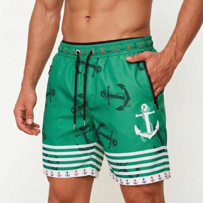 Erkek Deniz Şortu Fermuarlı Cepli File Astarlı Hızlı Kuruyan Premium - Su Yeşili