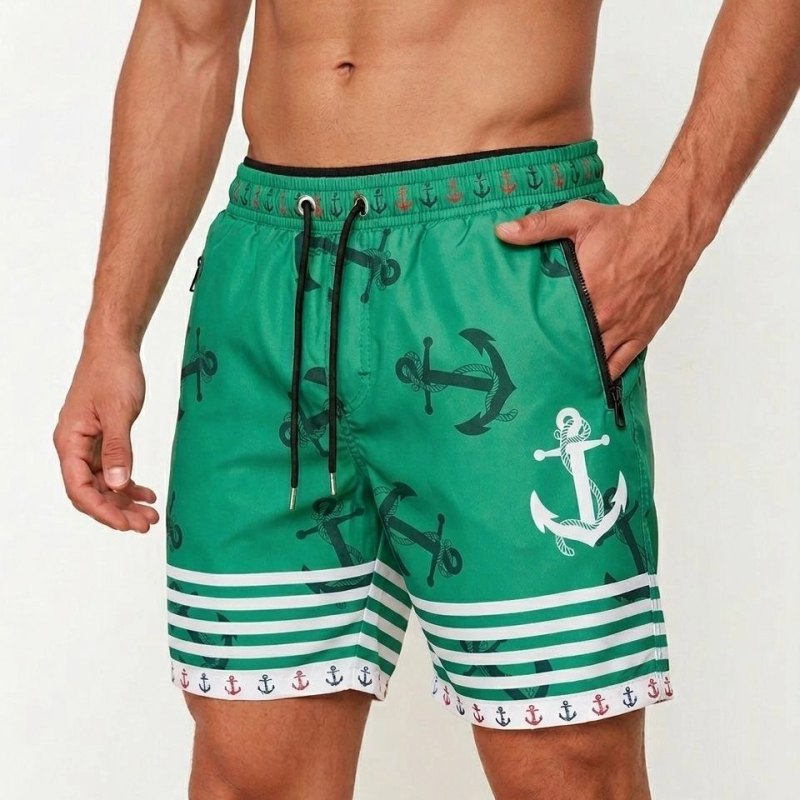 Erkek Deniz Şortu Fermuarlı Cepli File Astarlı Hızlı Kuruyan Premium - Su Yeşili