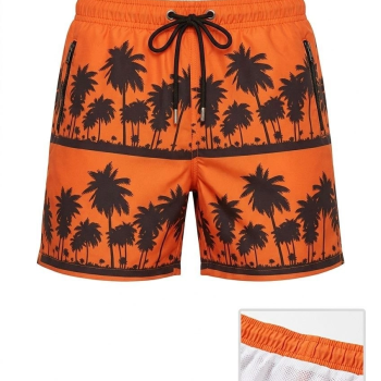 Erkek Deniz Şortu Fermuarlı Cepli File Astarlı Hızlı Kuruyan Premium - Turuncu