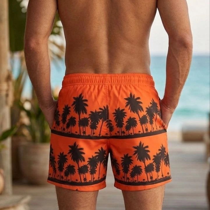 Erkek Deniz Şortu Fermuarlı Cepli File Astarlı Hızlı Kuruyan Premium - Turuncu