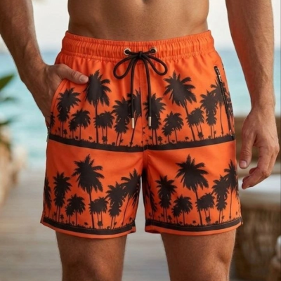 Erkek Deniz Şortu Fermuarlı Cepli File Astarlı Hızlı Kuruyan Premium - Turuncu