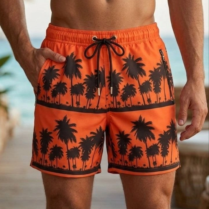 Erkek Deniz Şortu Fermuarlı Cepli File Astarlı Hızlı Kuruyan Premium - Turuncu