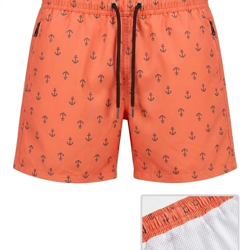 Erkek Deniz Şortu Fermuarlı Cepli File Astarlı Hızlı Kuruyan Premium - Turuncu