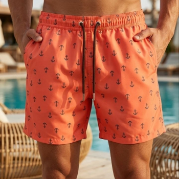 Erkek Deniz Şortu Fermuarlı Cepli File Astarlı Hızlı Kuruyan Premium - Turuncu