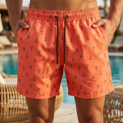 Erkek Deniz Şortu Fermuarlı Cepli File Astarlı Hızlı Kuruyan Premium - Turuncu