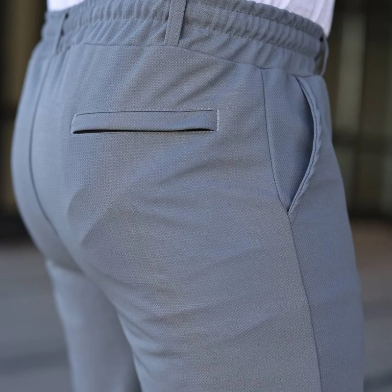 Erkek Diagonel Kumaş Duble Paça Cepli Bağcıklı Bel Lastikli ŞORT - Gri