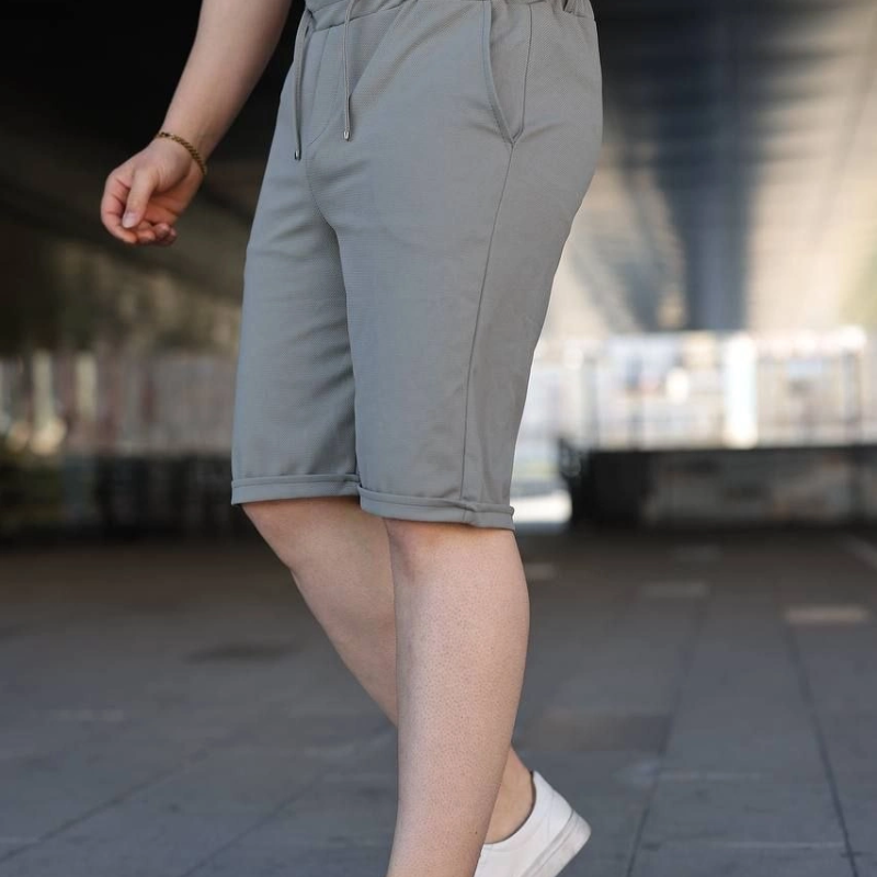 Erkek Diagonel Kumaş Duble Paça Cepli Bağcıklı Bel Lastikli ŞORT - Mint Yeşili