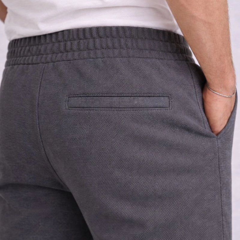 Erkek Diagonel Mikro dokulu Duble Paça Cepli Pantolon, Modern Kesim - Füme