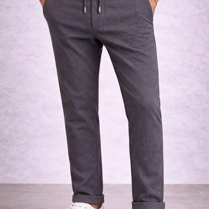 Erkek Diagonel Mikro dokulu Duble Paça Cepli Pantolon, Modern Kesim - Füme