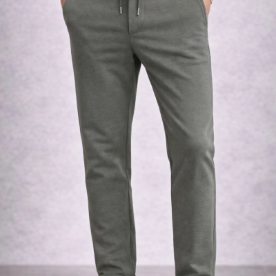 Erkek Diagonel Mikro dokulu Duble Paça Cepli Pantolon , Modern Kesim - Haki