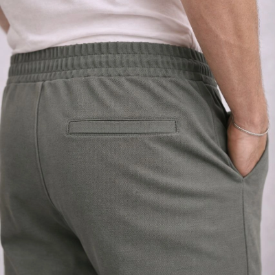 Erkek Diagonel Mikro dokulu Duble Paça Cepli Pantolon , Modern Kesim - Haki