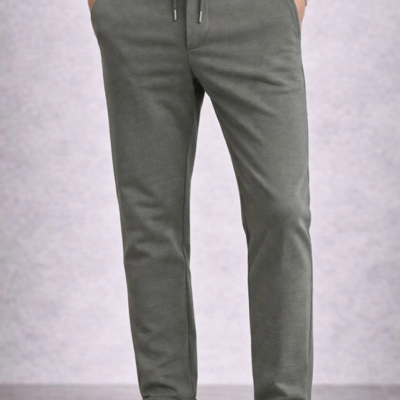 Erkek Diagonel Mikro dokulu Duble Paça Cepli Pantolon , Modern Kesim - Haki