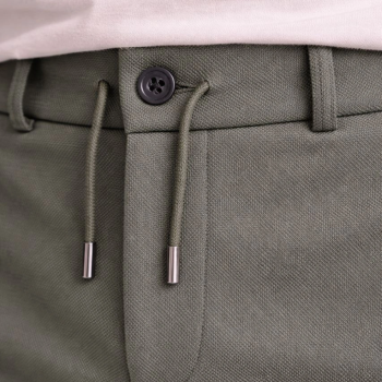 Erkek Diagonel Mikro dokulu Duble Paça Cepli Pantolon , Modern Kesim - Haki