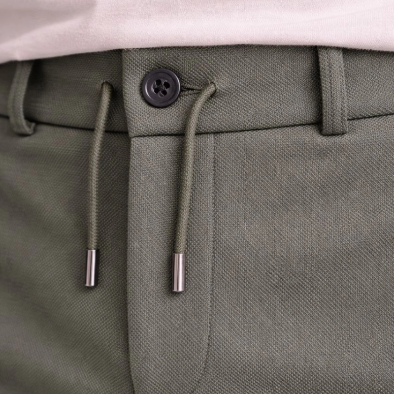 Erkek Diagonel Mikro dokulu Duble Paça Cepli Pantolon , Modern Kesim - Haki