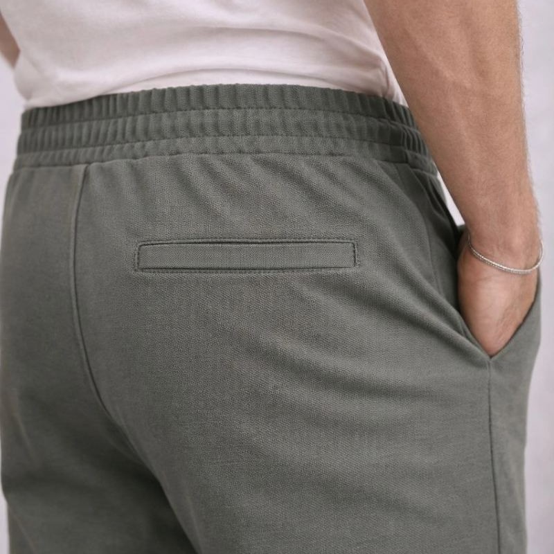 Erkek Diagonel Mikro dokulu Duble Paça Cepli Pantolon , Modern Kesim - Haki
