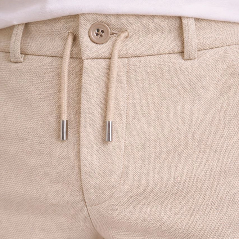 Erkek Diagonel Mikro dokulu Duble Paça Cepli Pantolon ,Modern Kesim - Krem