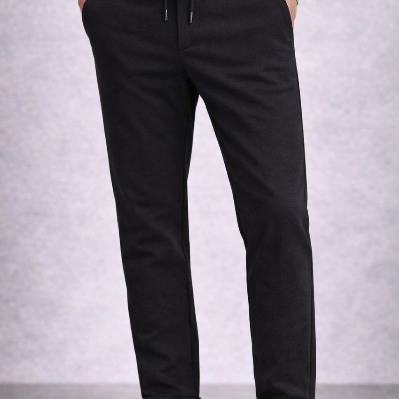 Erkek Diagonel Mikro dokulu Duble Paça Cepli Pantolon , Modern Kesim - Siyah