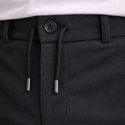 Erkek Diagonel Mikro dokulu Duble Paça Cepli Pantolon , Modern Kesim - Siyah