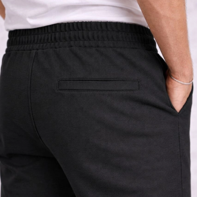 Erkek Diagonel Mikro dokulu Duble Paça Cepli Pantolon , Modern Kesim - Siyah