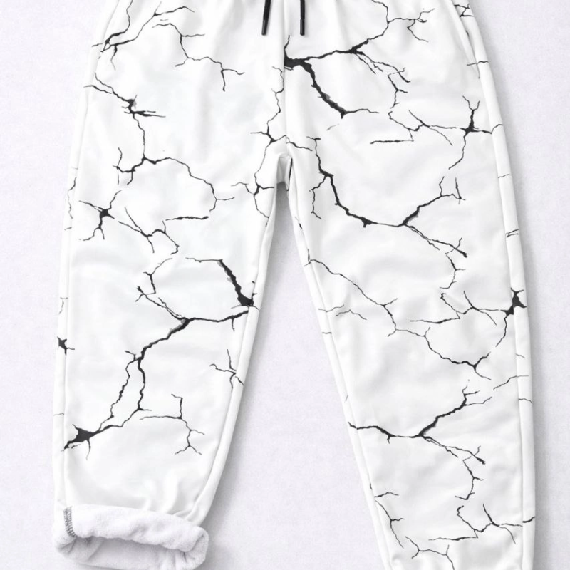 Erkek Dijital Baskılı Cepli Eşofman Alt Pantolon 3 İplik Pamuklu Lastik Paça - Beyaz