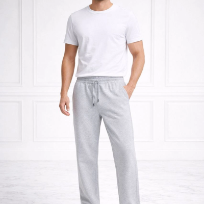 Erkek Düz Paça Beli Lastikli Eşofman Alt Pantolon - Gri