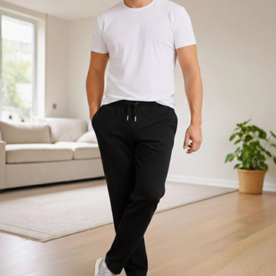 Erkek Düz Paça Beli Lastikli Eşofman Altı Pantolon - Siyah