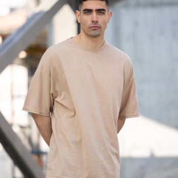 Erkek Düz T-Shirt Kısa Kol Bisiklet Yaka Regular Fit Rahat Kalıp Günlük Tişört - Bej