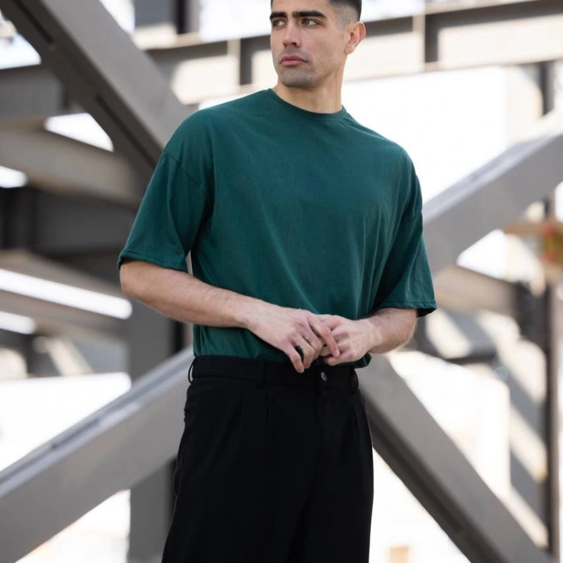 Erkek Düz T-Shirt Kısa Kol Bisiklet Yaka Regular Fit Rahat Kalıp Günlük Tişört - Haki