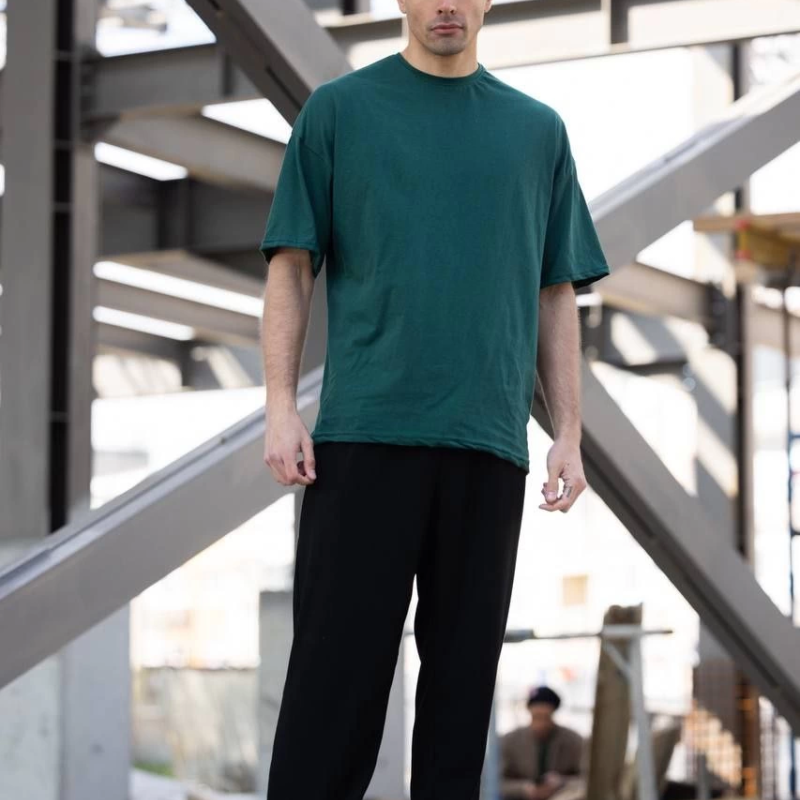 Erkek Düz T-Shirt Kısa Kol Bisiklet Yaka Regular Fit Rahat Kalıp Günlük Tişört - Haki