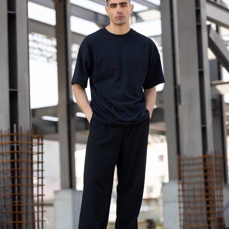 Erkek Düz T-Shirt Kısa Kol Bisiklet Yaka Regular Fit Rahat Kalıp Günlük Tişört - Siyah