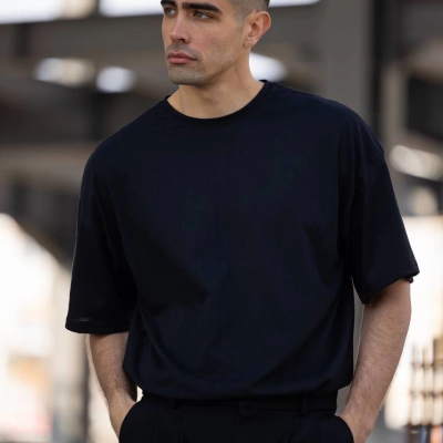 Erkek Düz T-Shirt Kısa Kol Bisiklet Yaka Regular Fit Rahat Kalıp Günlük Tişört - Siyah