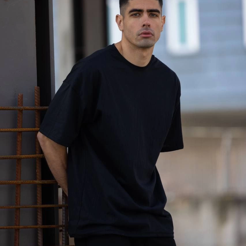 Erkek Düz T-Shirt Kısa Kol Bisiklet Yaka Regular Fit Rahat Kalıp Günlük Tişört - Siyah