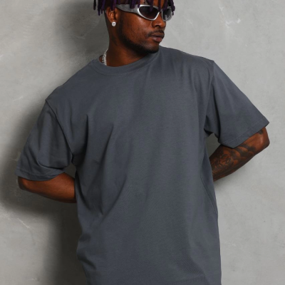 Erkek Düz Yazlık Kısa Kol Tişört Bisiklet Yaka Oversize T-Shirt - Füme