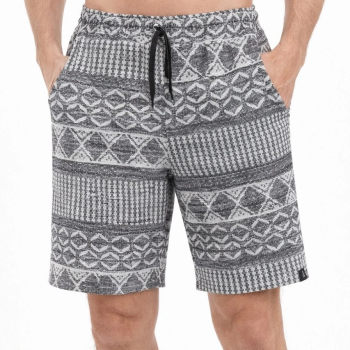 Erkek Etnik Desenli Dokuma Şort Lastikli Bel Bağcıklı Cepli Yazlık - Gri