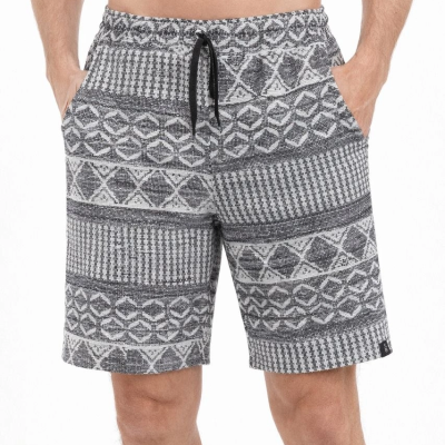 Erkek Etnik Desenli Dokuma Şort Lastikli Bel Bağcıklı Cepli Yazlık - Gri