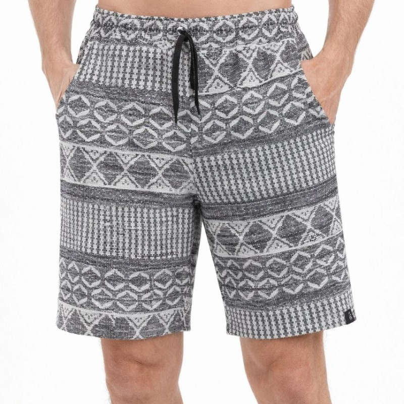 Erkek Etnik Desenli Dokuma Şort Lastikli Bel Bağcıklı Cepli Yazlık - Gri