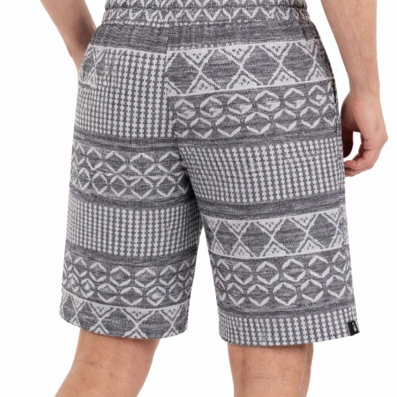 Erkek Etnik Desenli Dokuma Şort Lastikli Bel Bağcıklı Cepli Yazlık - Gri
