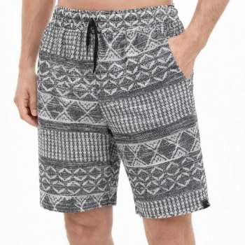 Erkek Etnik Desenli Dokuma Şort Lastikli Bel Bağcıklı Cepli Yazlık - Gri