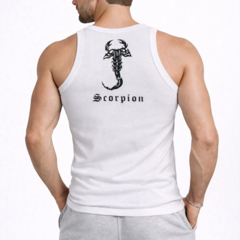 Erkek Fitilli Atlet Sıfır Yaka Slim Fit Arka Baskılı Spor Atlet - Beyaz