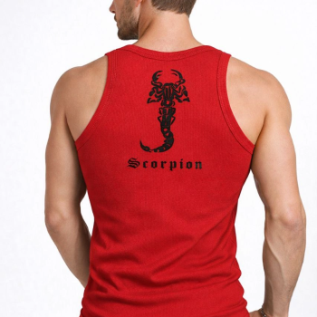 Erkek Fitilli Atlet Sıfır Yaka Slim Fit Arka Baskılı Spor Atlet - Kırmızı