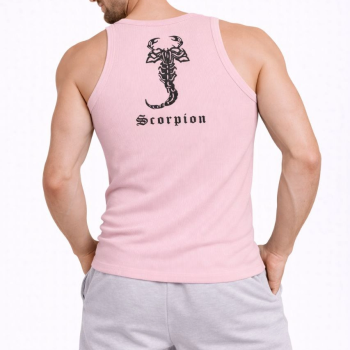 Erkek Fitilli Atlet Sıfır Yaka Slim Fit Arka Baskılı Spor Atlet - Pembe