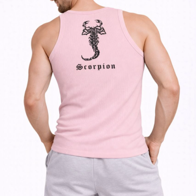 Erkek Fitilli Atlet Sıfır Yaka Slim Fit Arka Baskılı Spor Atlet - Pembe