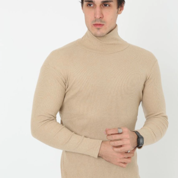 Erkek Fitilli Kaşkorse Kumaş Boğazlı Full Likralı Slimfit Body - Bej