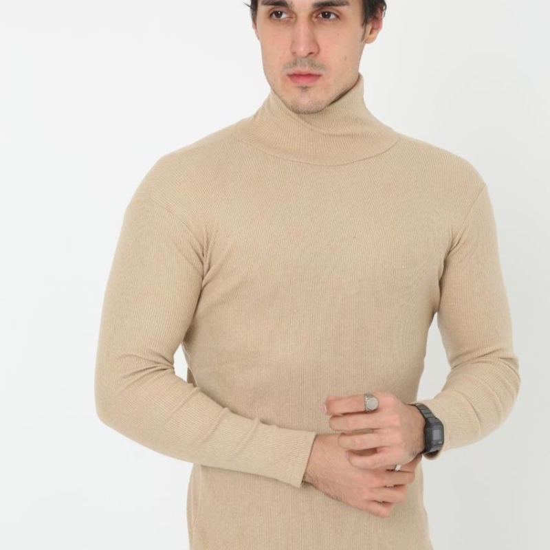 Erkek Fitilli Kaşkorse Kumaş Boğazlı Full Likralı Slimfit Body - Bej
