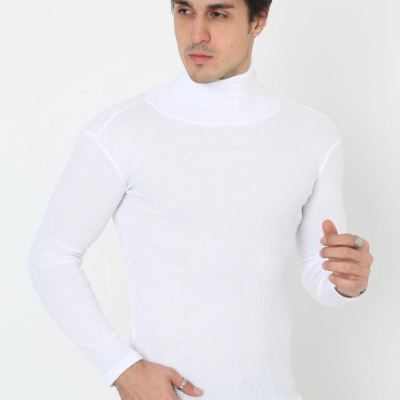 Erkek Fitilli Kaşkorse Kumaş Boğazlı Full Likralı Slimfit Body - Beyaz