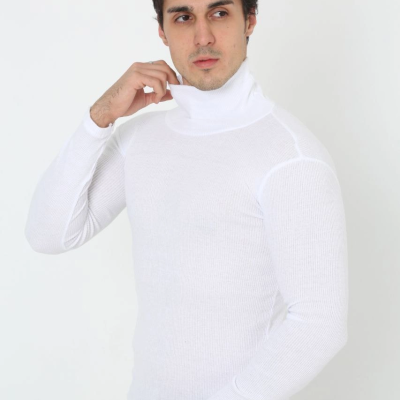Erkek Fitilli Kaşkorse Kumaş Boğazlı Full Likralı Slimfit Body - Beyaz