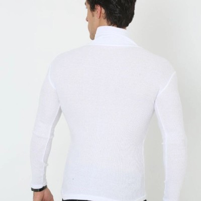 Erkek Fitilli Kaşkorse Kumaş Boğazlı Full Likralı Slimfit Body - Beyaz