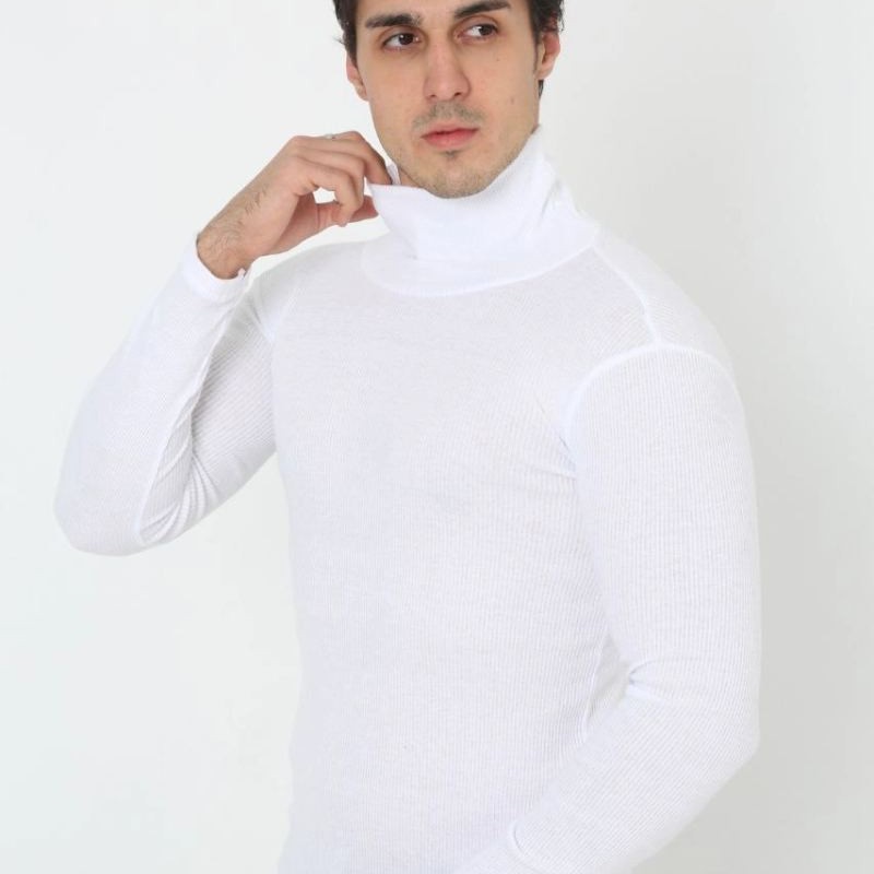 Erkek Fitilli Kaşkorse Kumaş Boğazlı Full Likralı Slimfit Body - Beyaz
